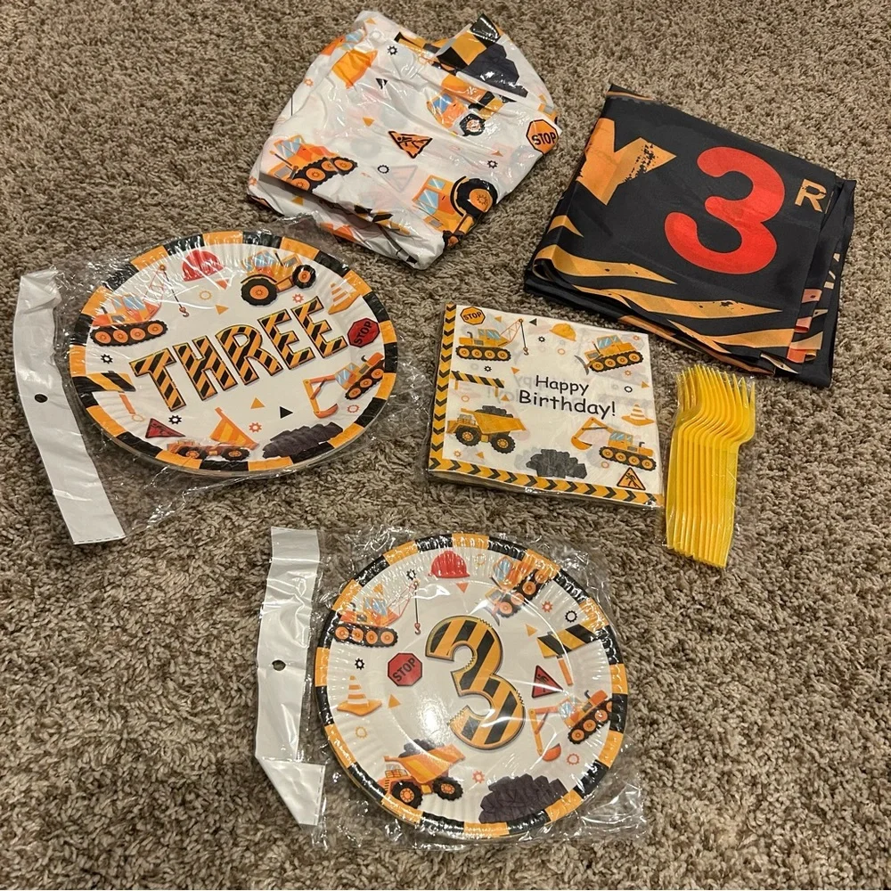 52 Pcs Construction 3rd Birthday Party Supplies